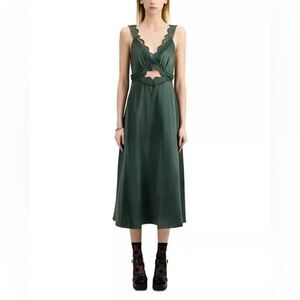 The Kooples Guipure Lace Trim Dress Emerald Green Silk Size 3 = US Large NEW